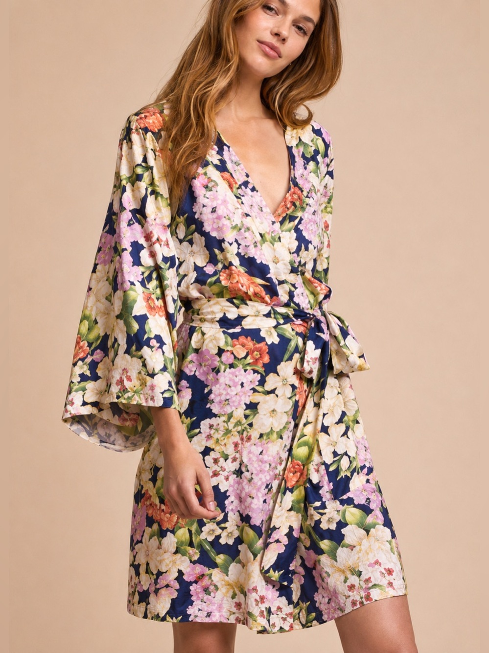 Yumi Kim Garden Light Navy Dream Lover Floral Kimono Robe Lightweight Size Large